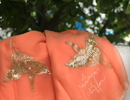 Peach Bird Motifs Miraya Sarees