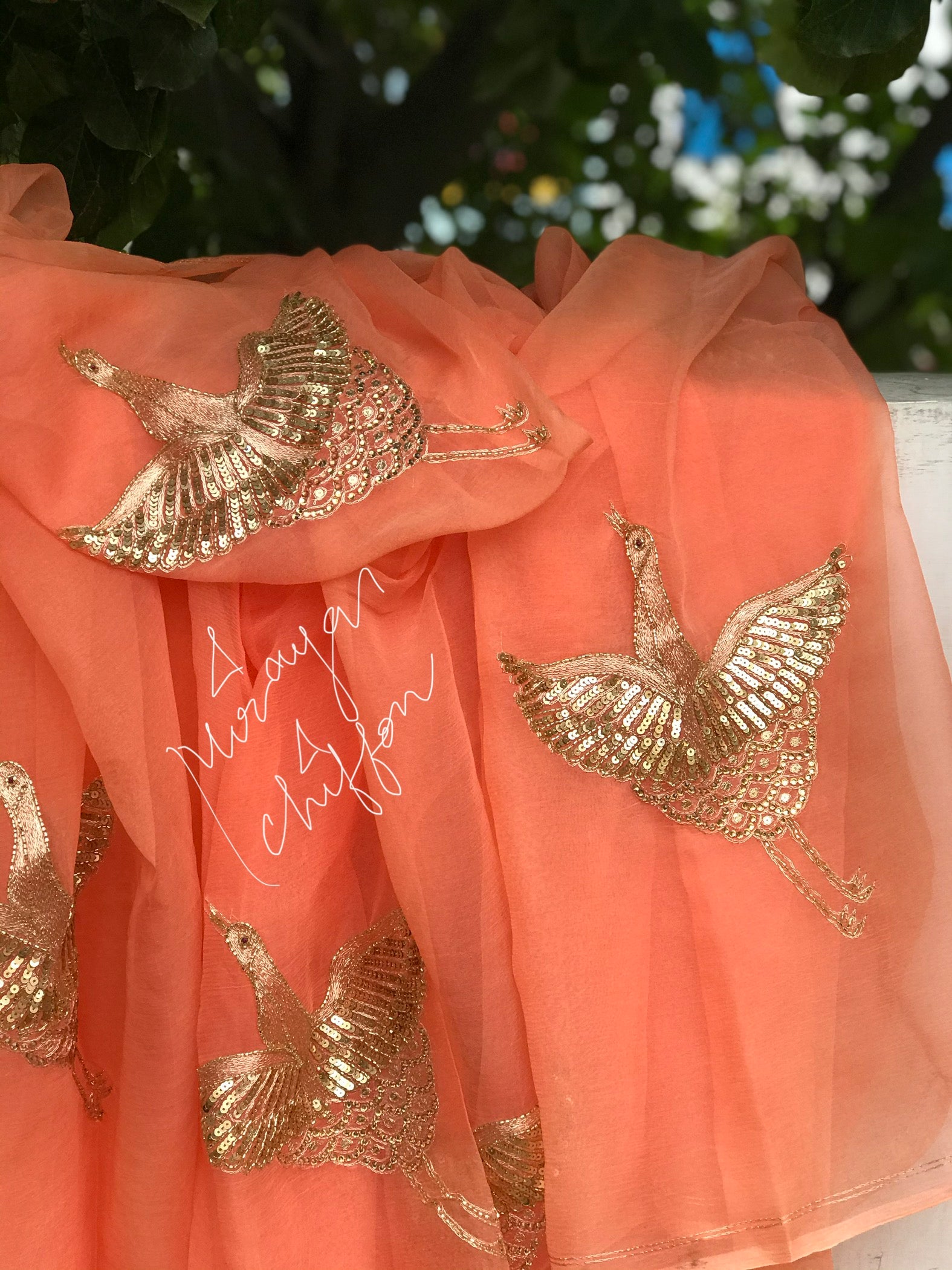 Peach Bird Motifs Miraya Sarees