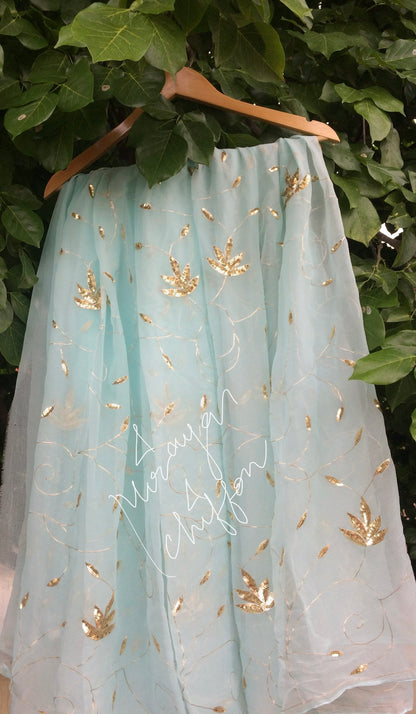 Powder Blue Aari Jaal Miraya Sarees