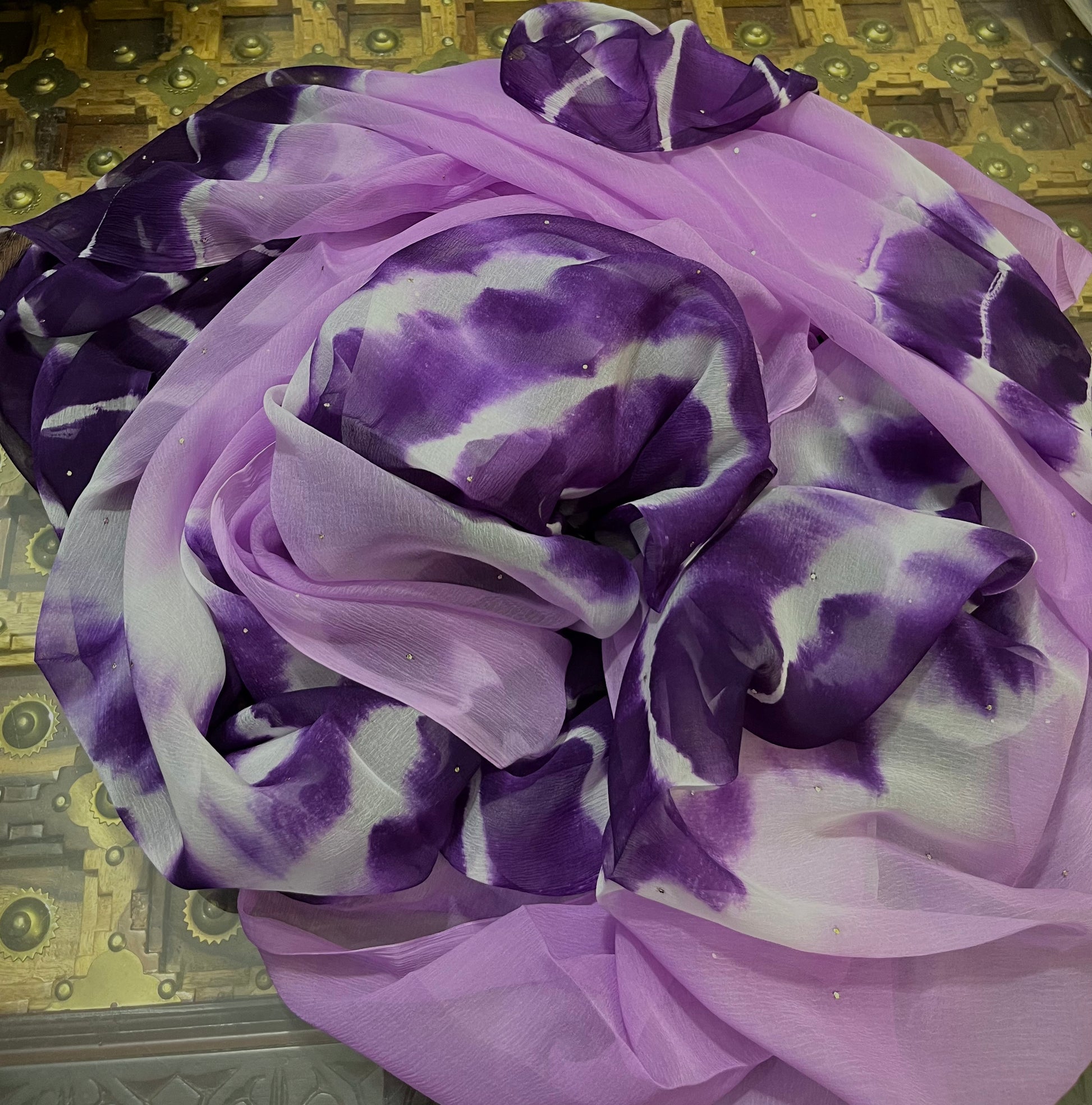 Purple Mukaish Lehriya Miraya Chiffon Sarees