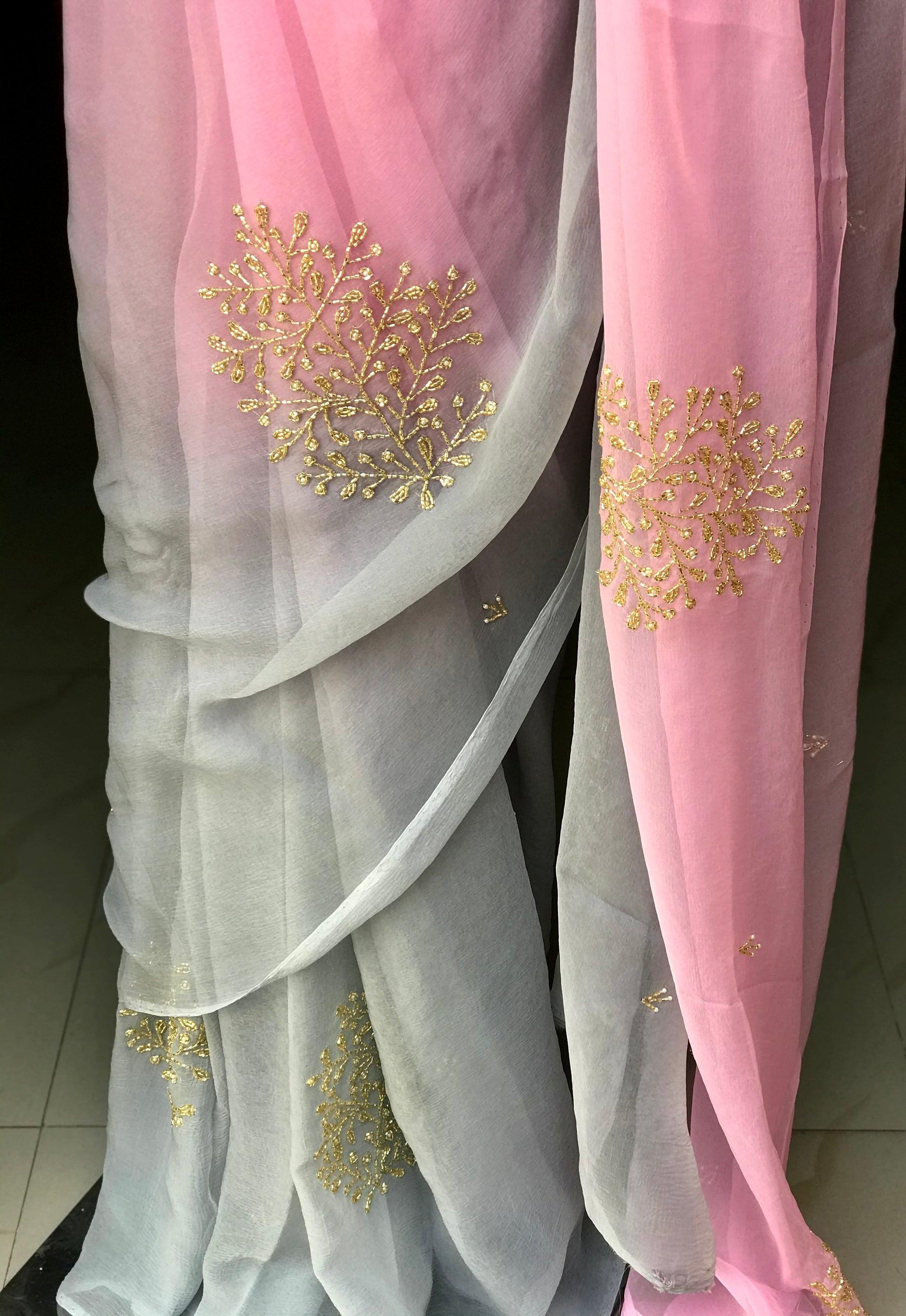 Grey Shaded Cutdana Motifs Miraya Sarees