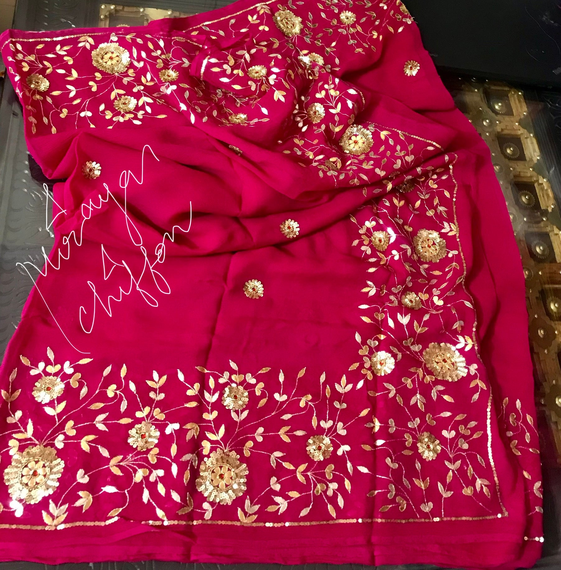 Magenta Gottapati Border Miraya Chiffon Sarees