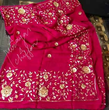 Magenta Gottapati Border Miraya Chiffon Sarees