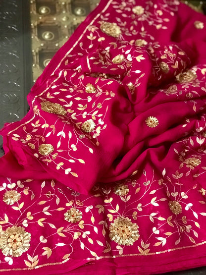 Magenta Gottapati Border Miraya Chiffon Sarees