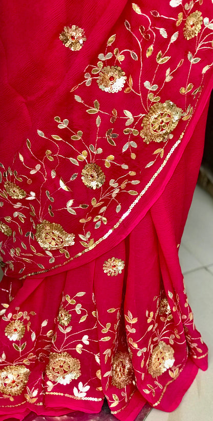 Magenta Gottapati Border Miraya Chiffon Sarees