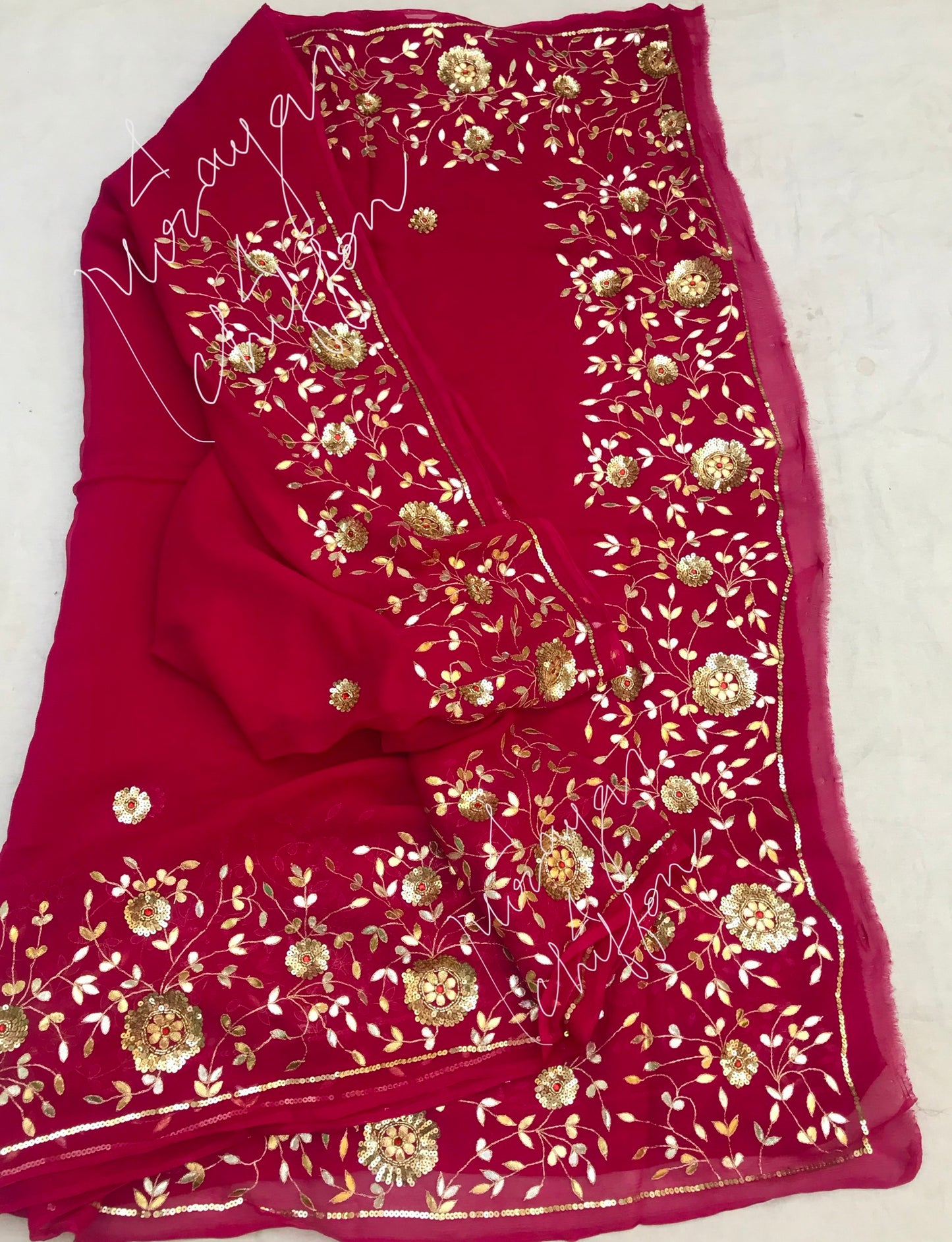 Magenta Gottapati Border Miraya Chiffon Sarees