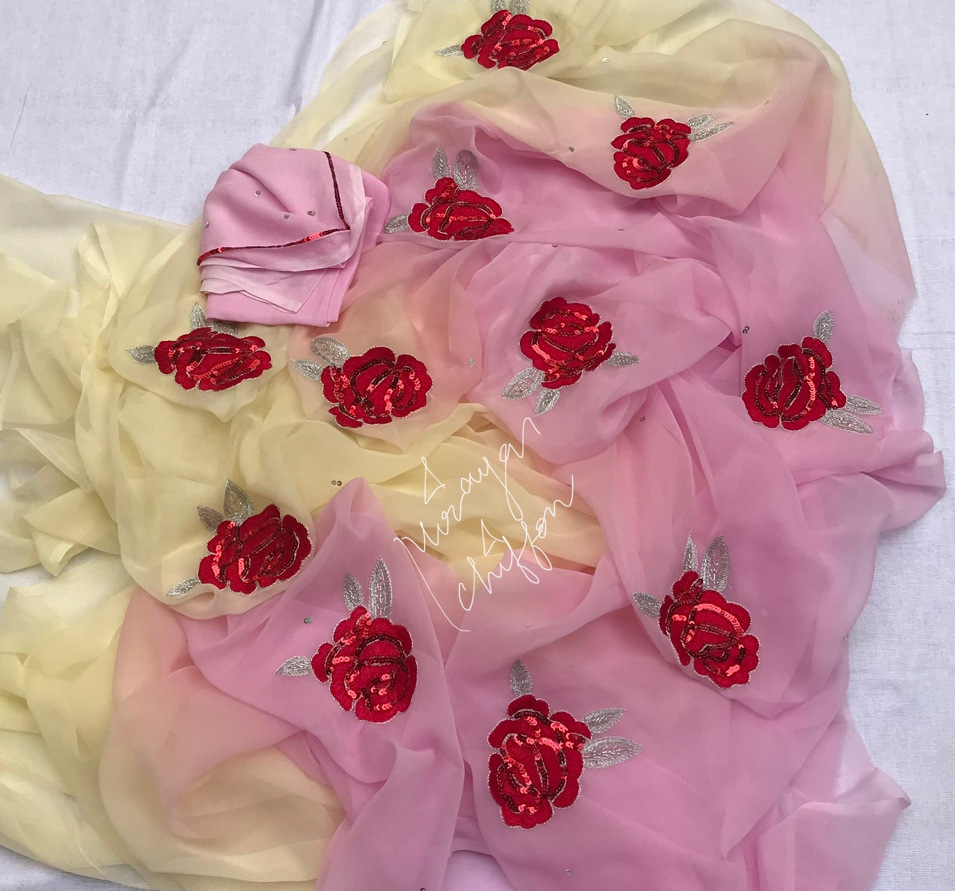 Ombre Pink shaded Rose motifs Miraya Sarees