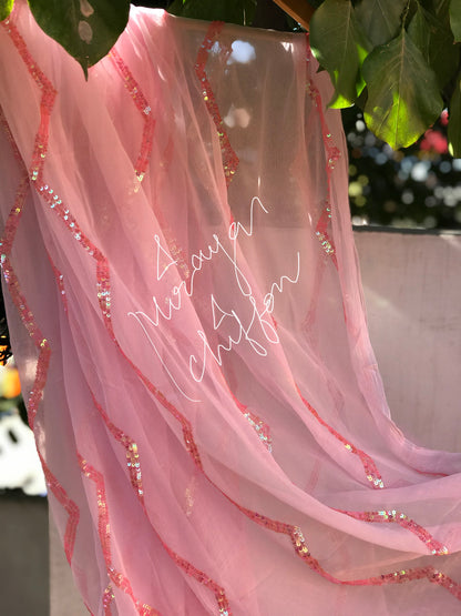 Pink Sequins Zig Zag Jaal Miraya Sarees