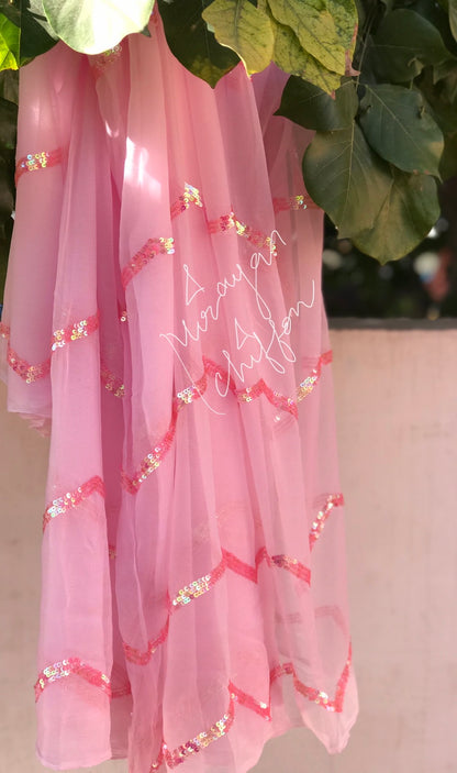 Pink Sequins Zig Zag Jaal Miraya Sarees