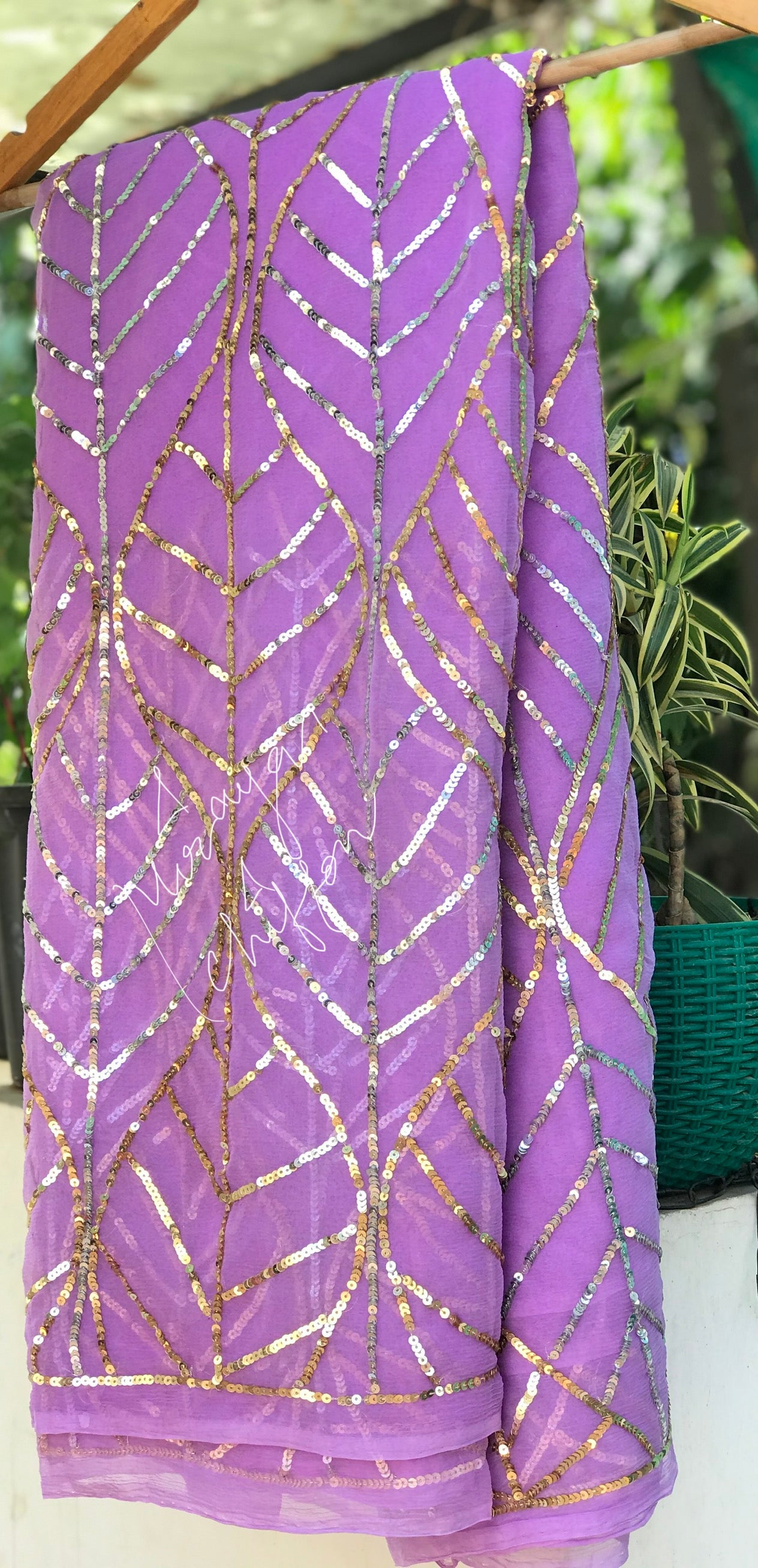 Lavender Golden Silver Sequins Jaal Miraya Chiffon Sarees