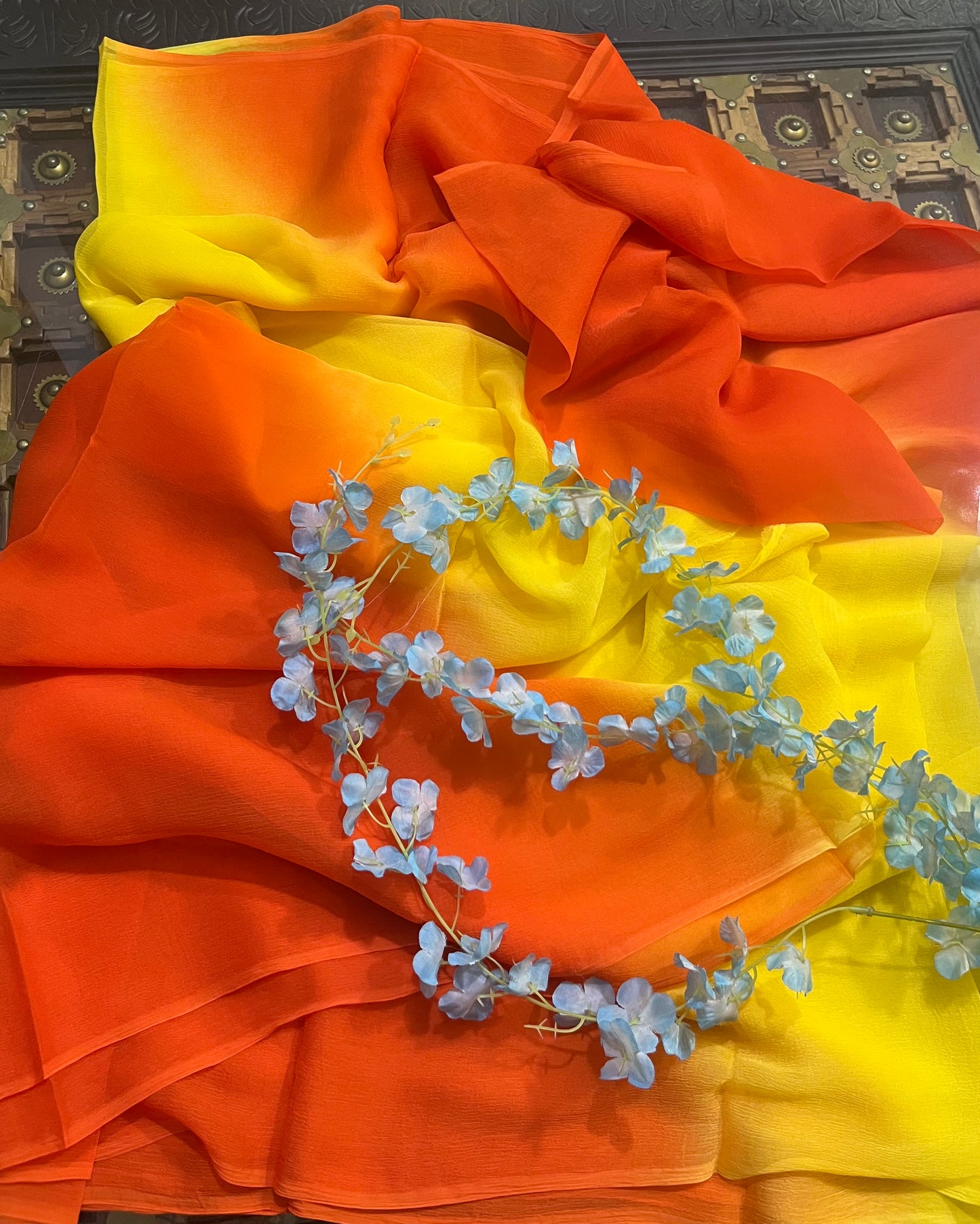 Ombre Yellow Orange Shaded Miraya Chiffon Sarees