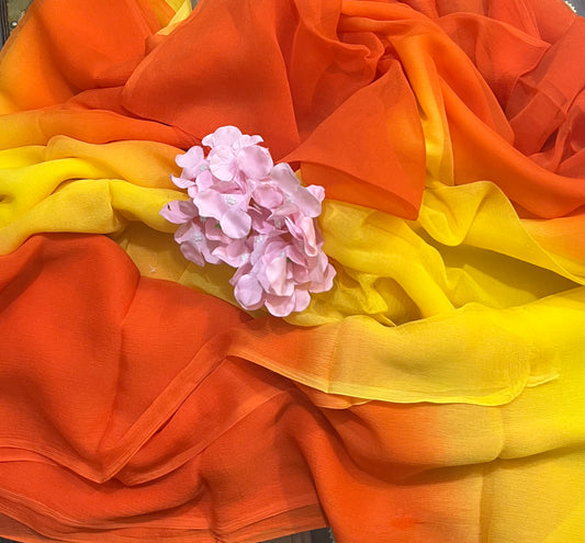 Ombre Yellow Orange Shaded Miraya Chiffon Sarees