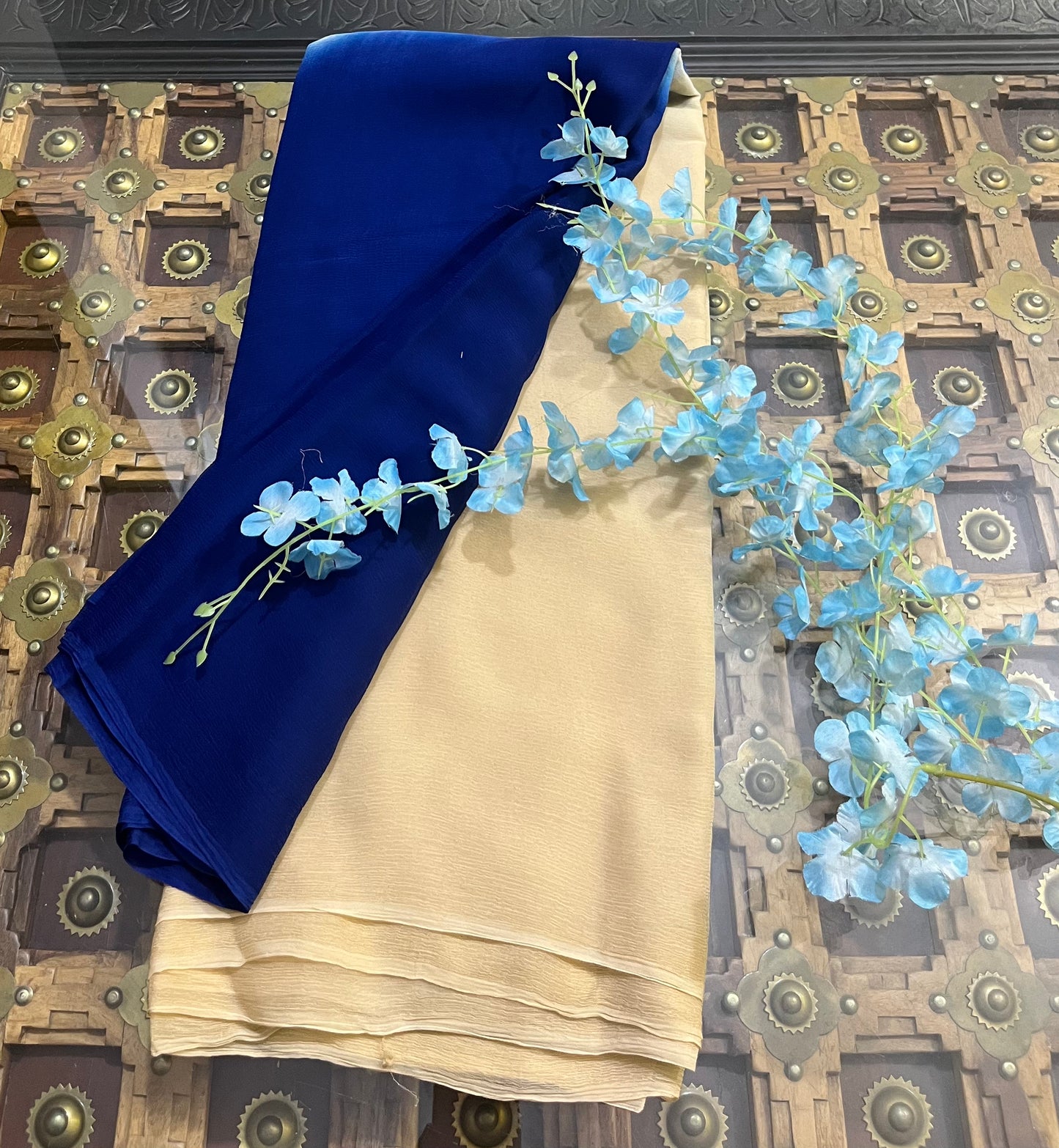 Ombre Beige Blue Shaded Miraya Chiffon Sarees