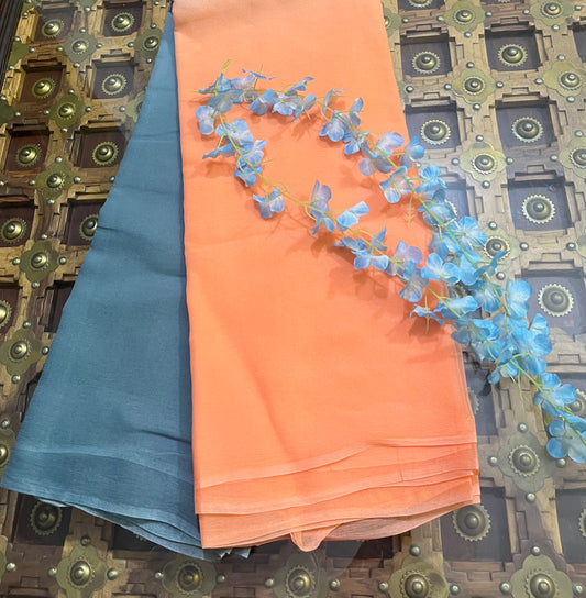 Ombre Grey Peach Shaded Miraya Chiffon Sarees