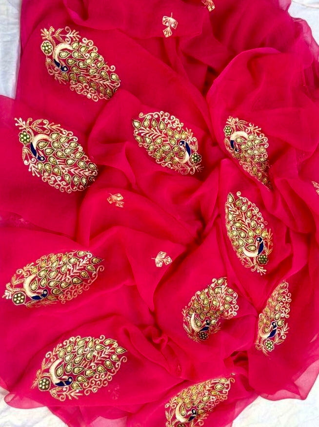 Magenta Peacock Motifs Miraya Sarees