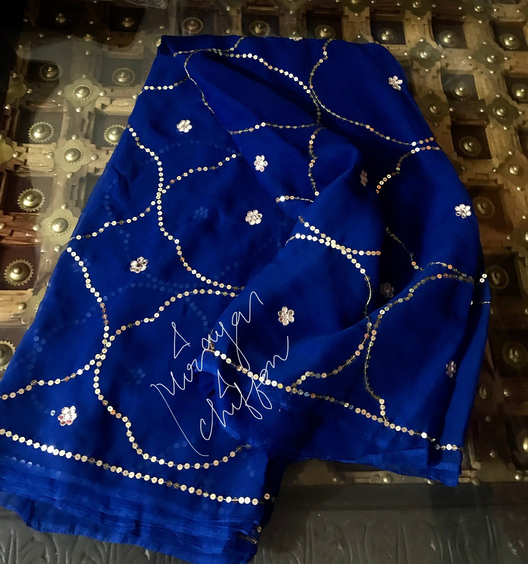 Blue Sequins Jaal Miraya Chiffon Sarees