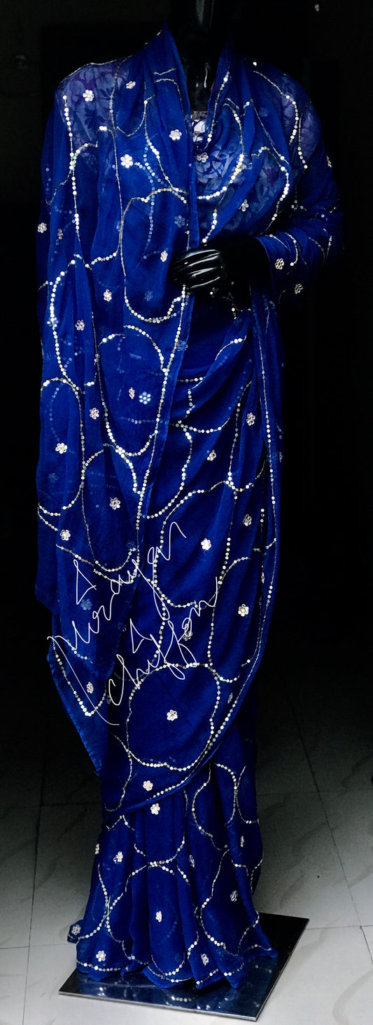 Blue Sequins Jaal Miraya Chiffon Sarees