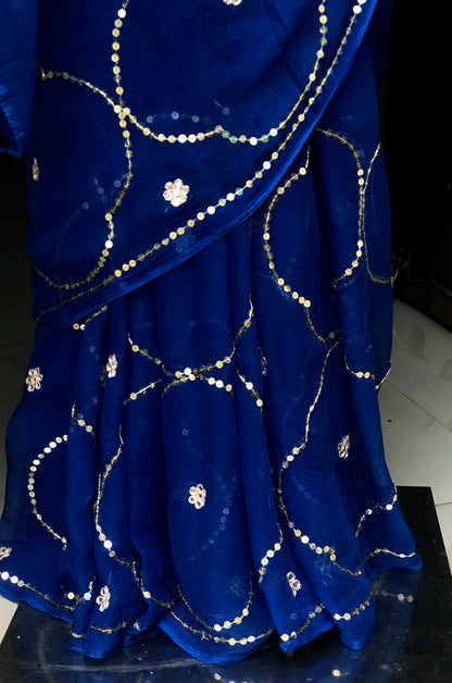 Blue Sequins Jaal Miraya Chiffon Sarees