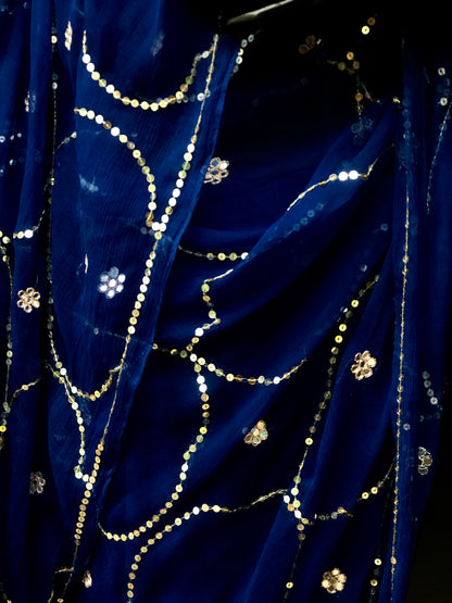 Blue Sequins Jaal Miraya Chiffon Sarees