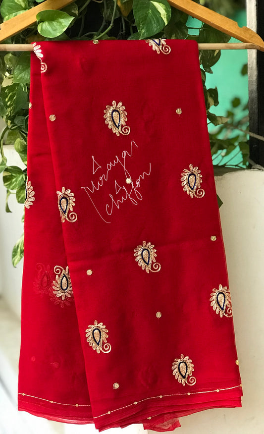 Red aari motifs Miraya Sarees