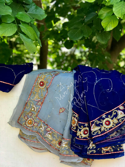 Blue Shaded Aari Zardoji Border Jaal Miraya Chiffon Sarees