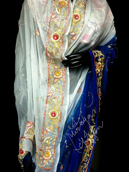 Blue Shaded Aari Zardoji Border Jaal Miraya Chiffon Sarees