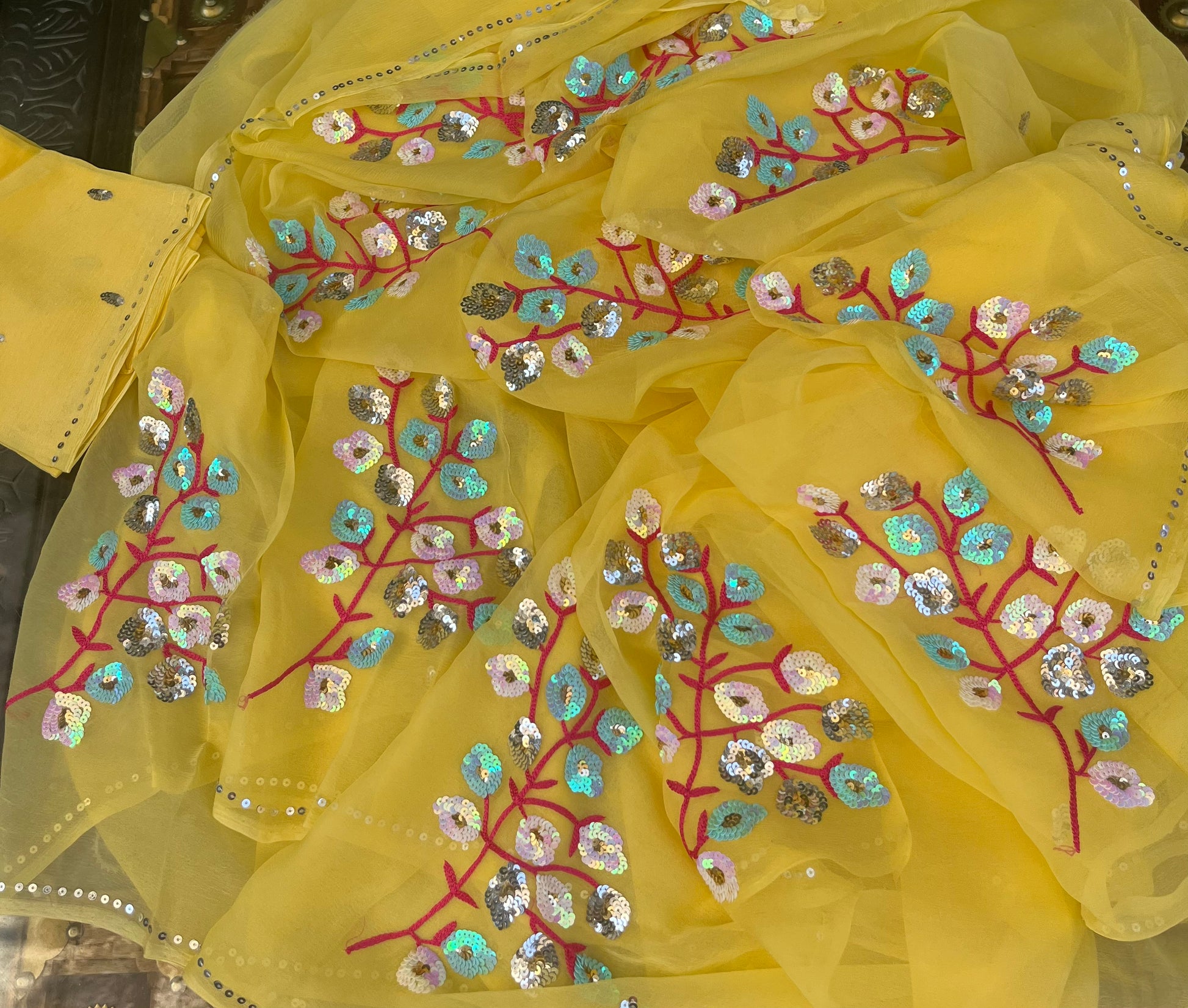 Yellow Sequins Motifs Miraya Sarees