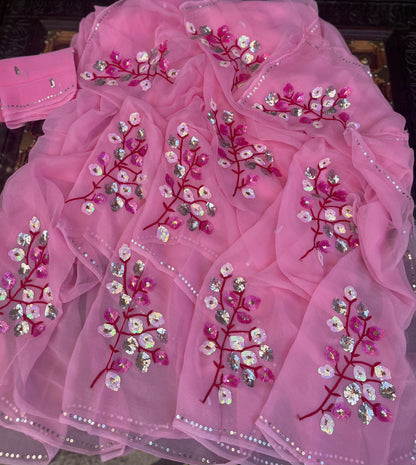 Pink Sequins Motifs Miraya Sarees