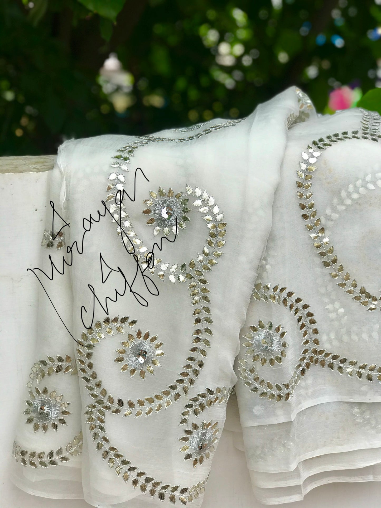 White Silver Gottapati Jaal Miraya Chiffon Sarees