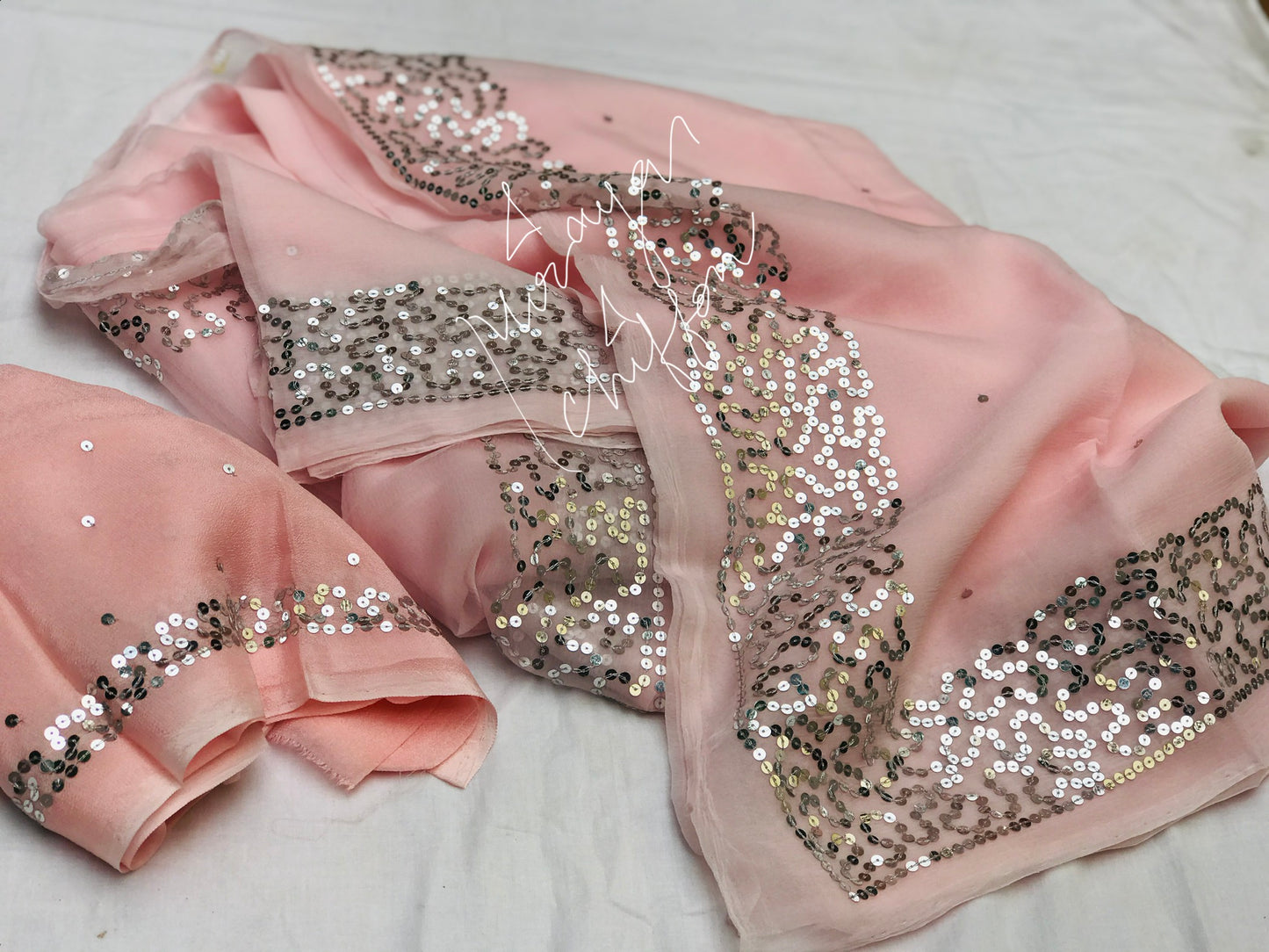 Pink Sequence Border Miraya Sarees