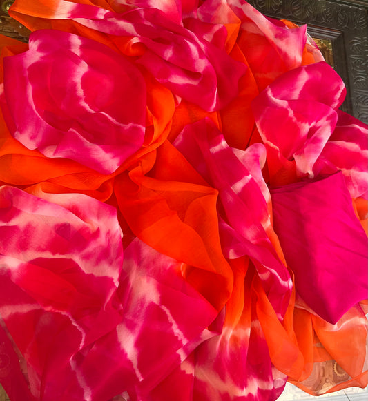 Orange Magenta Lehriya Miraya Chiffon Sarees