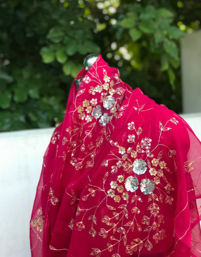 Magenta Aari Sequins Jaal Miraya Chiffon Sarees