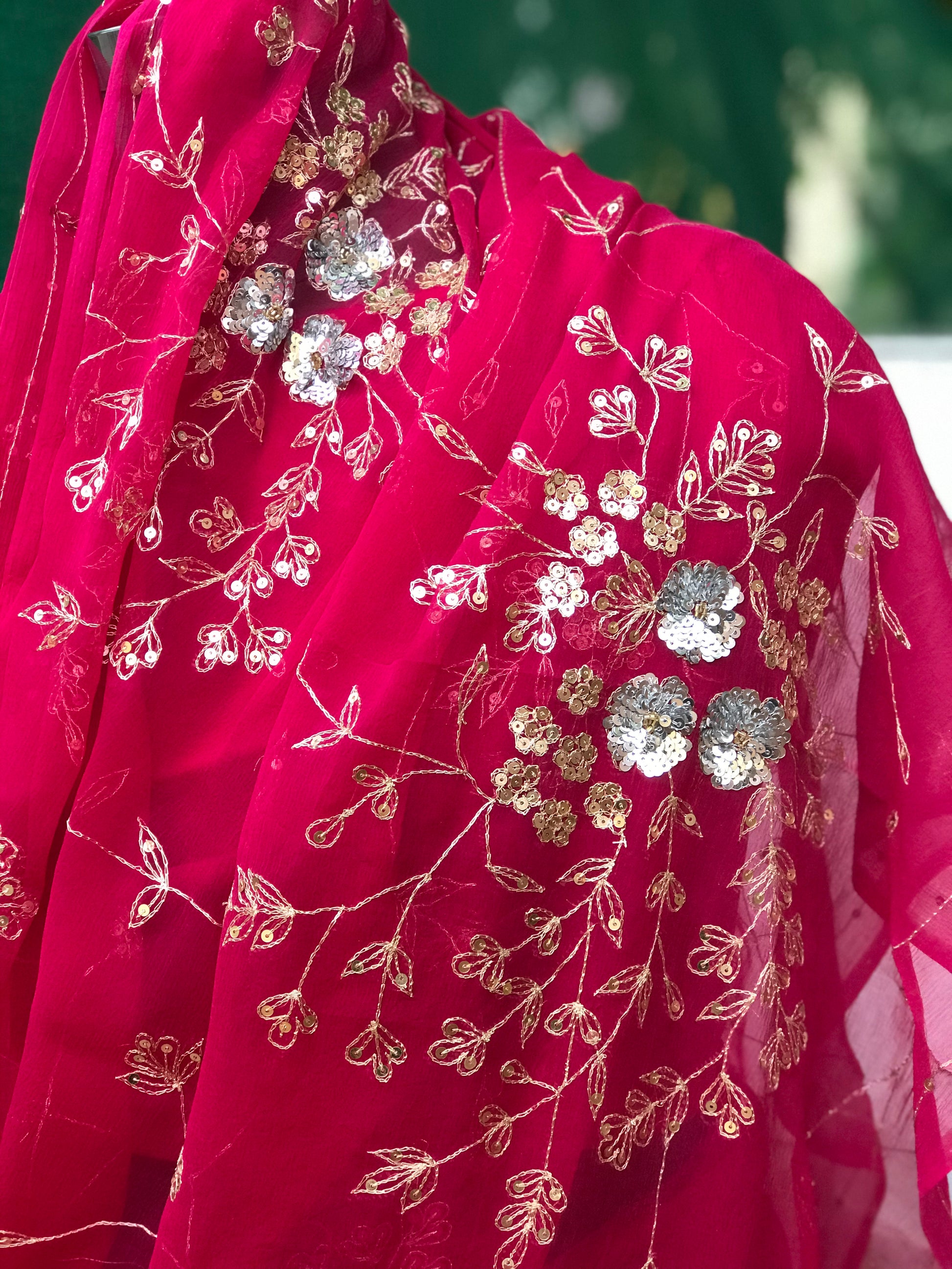 Magenta Aari Sequins Jaal Miraya Chiffon Sarees