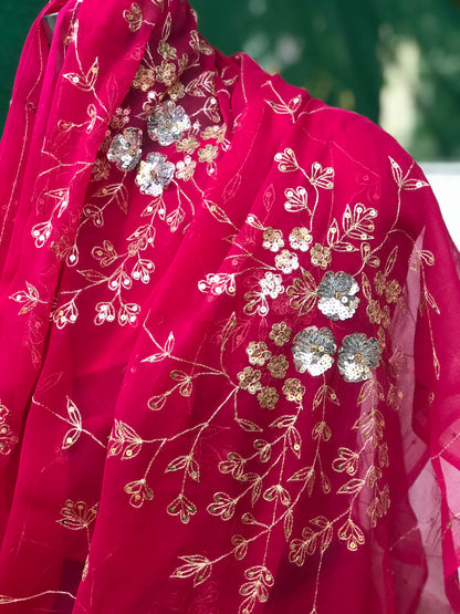 Magenta Aari Sequins Jaal Miraya Chiffon Sarees