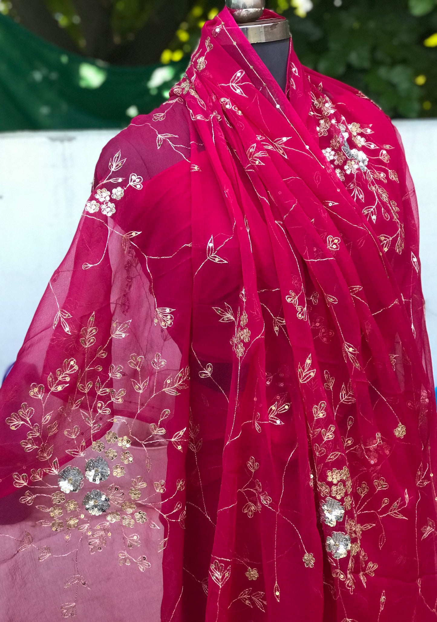 Magenta Aari Sequins Jaal Miraya Chiffon Sarees