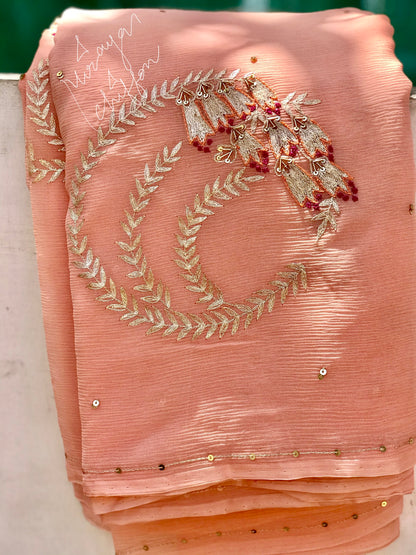 Peach Aari Motifs Miraya Sarees