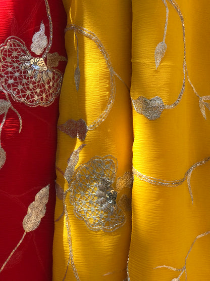 Yellow Shaded Aari Jardogi Jaal Miraya Sarees