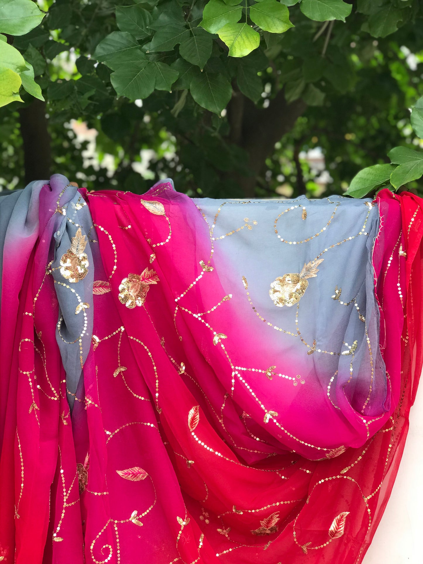 Red Shaded Sequins Jaal Miraya Chiffon Sarees