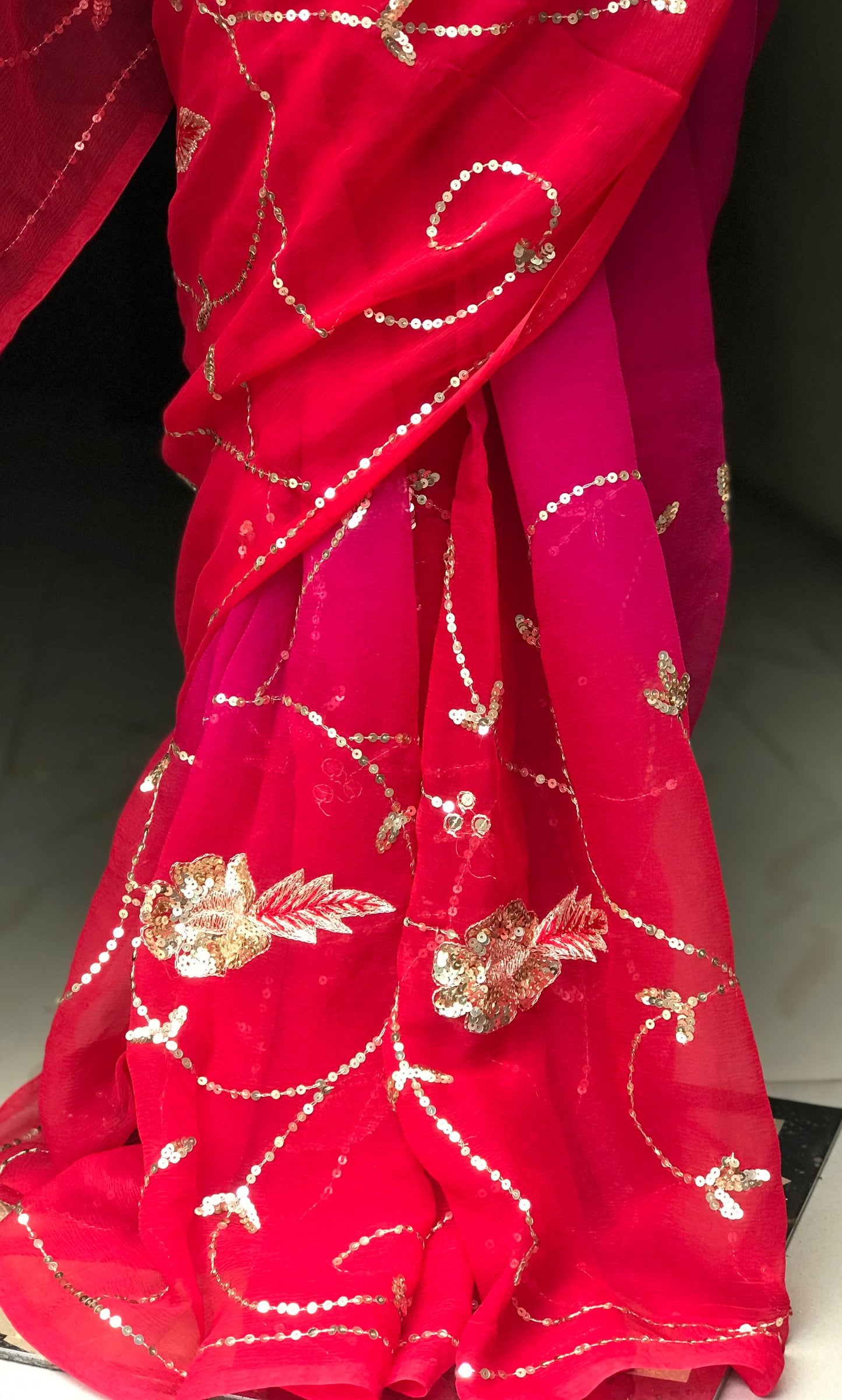 Red Shaded Sequins Jaal Miraya Chiffon Sarees