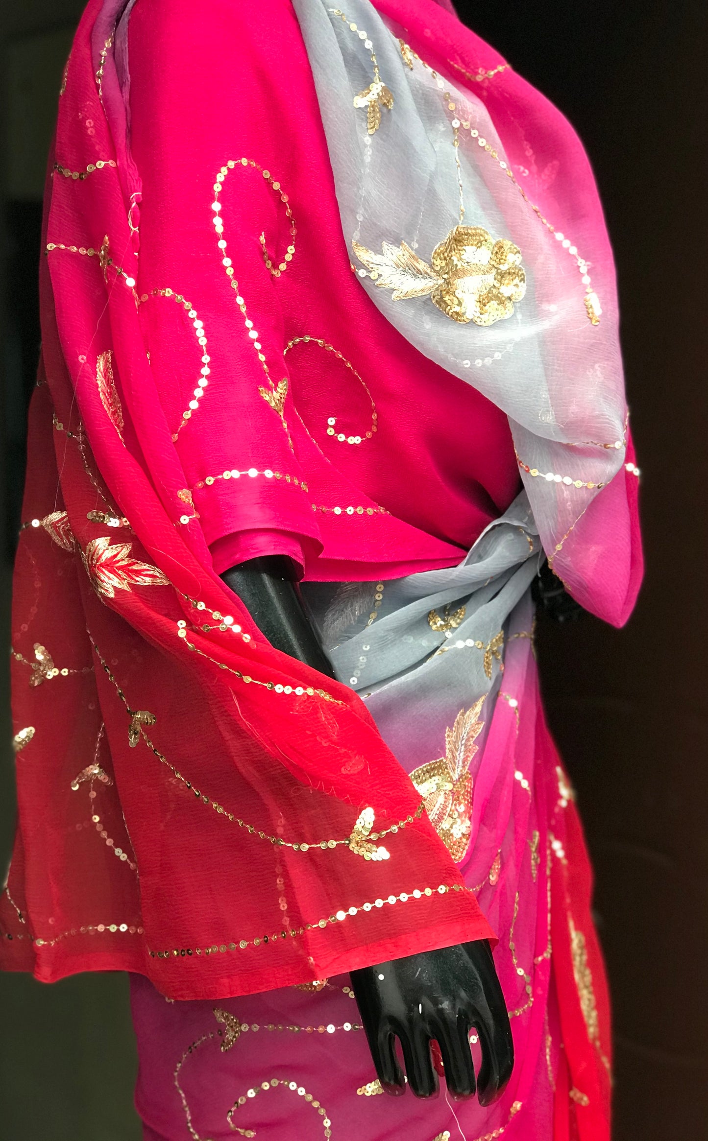 Red Shaded Sequins Jaal Miraya Chiffon Sarees