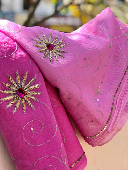 Pink Shaded Aari Jaal Miraya Sarees