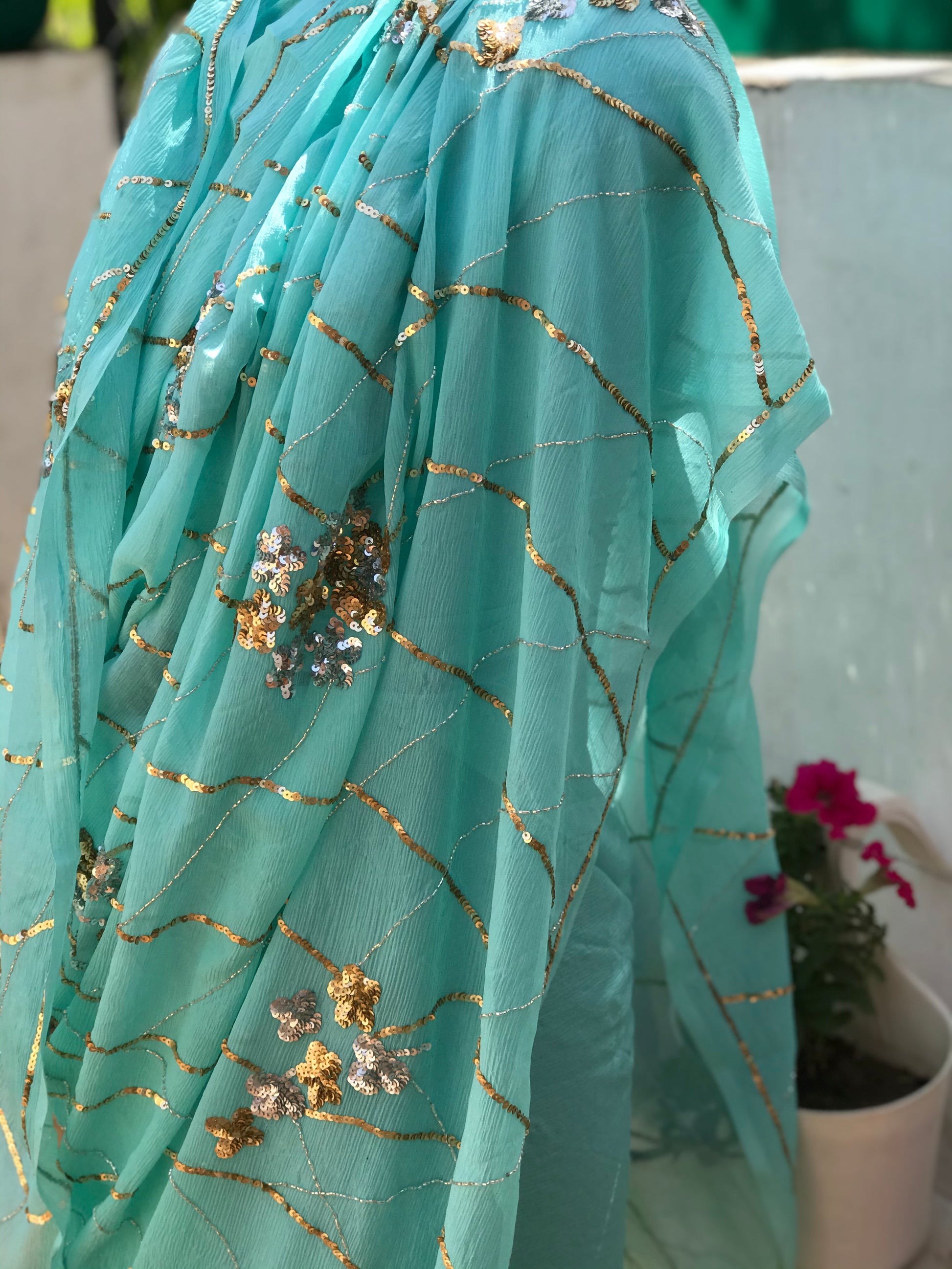 Golden Silver Sequins Jaal Miraya Sarees