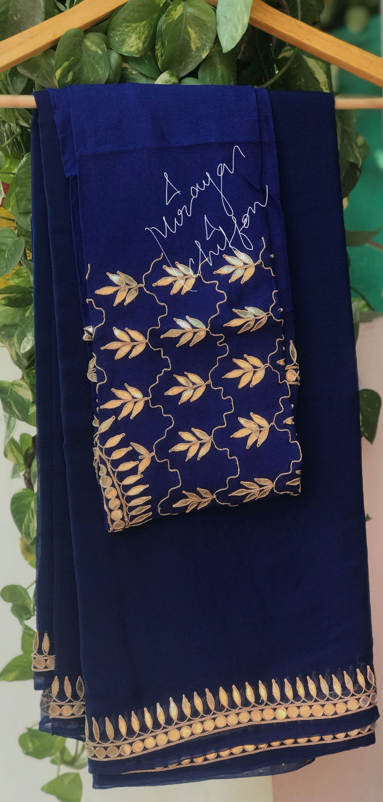 Blue Gottapati Border Miraya Chiffon Sarees