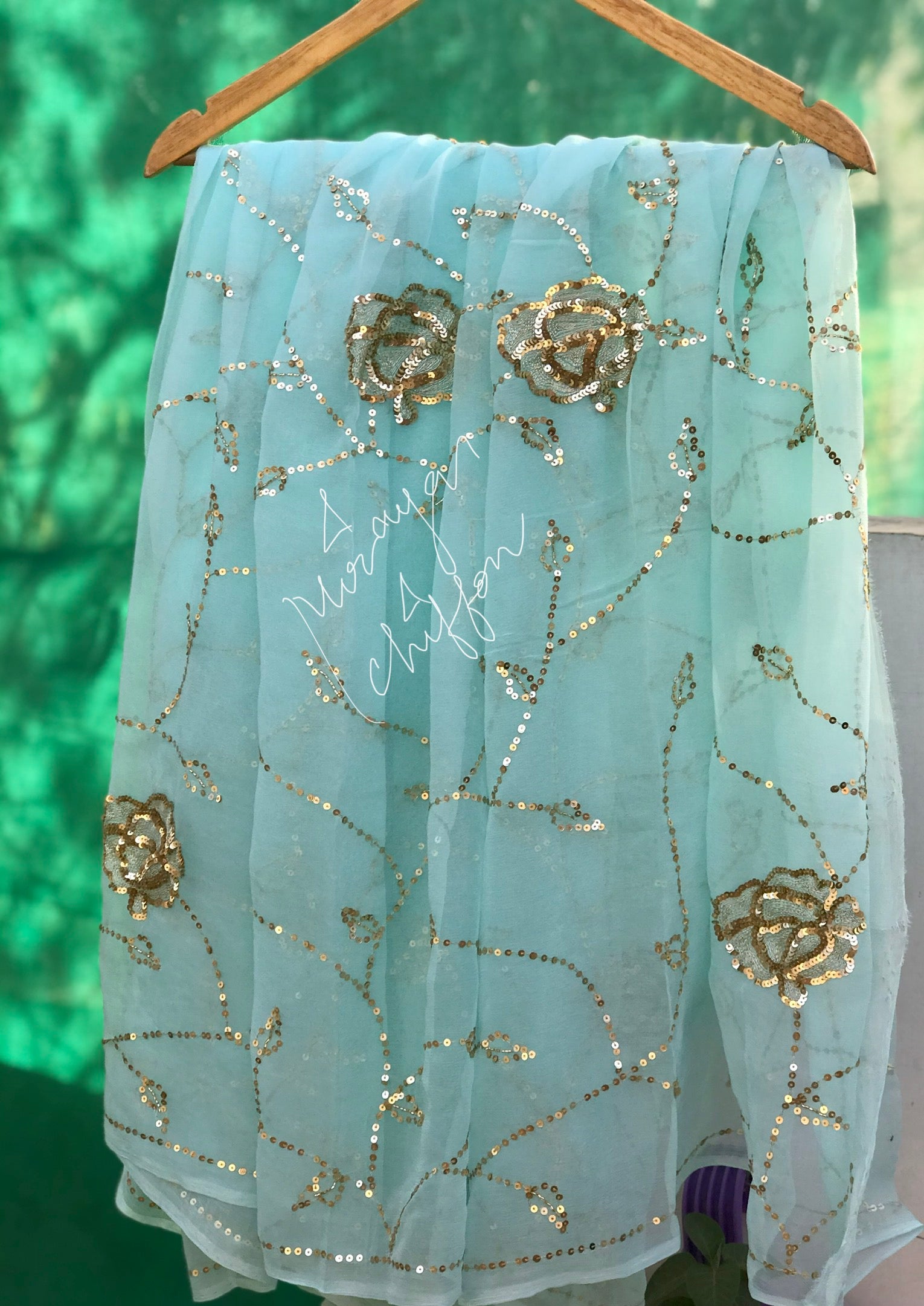 Powder Blue Sequins Jaal Miraya Sarees