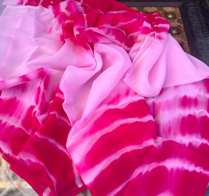 Baby Pink Magenta Lehriya Miraya Chiffon Sarees