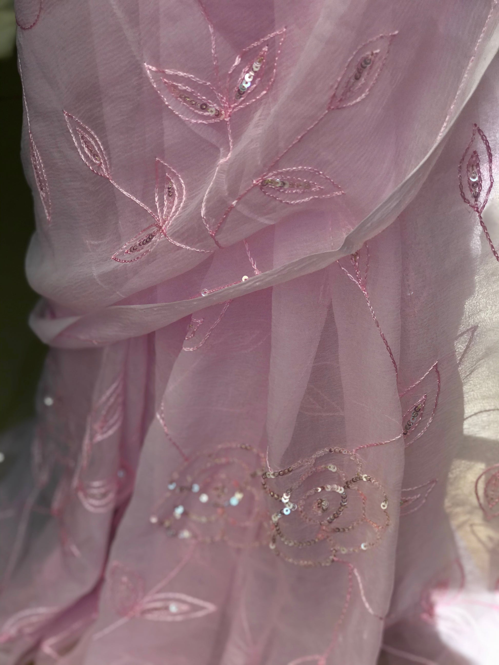 Baby Pink Thread Sequins Jaal Miraya Chiffon Sarees