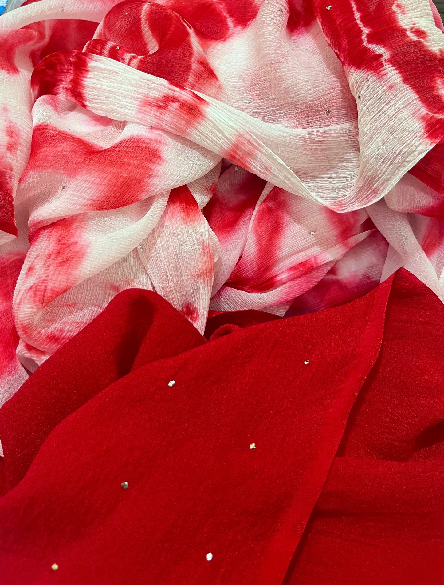 Red Shibori Mukaish Miraya Chiffon Sarees