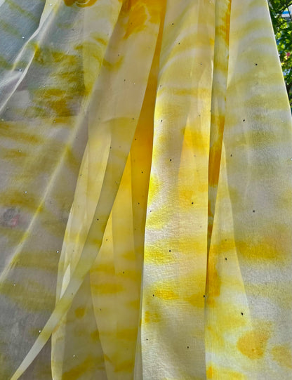 Yellow Shibori Mukaish Miraya Chiffon Sarees