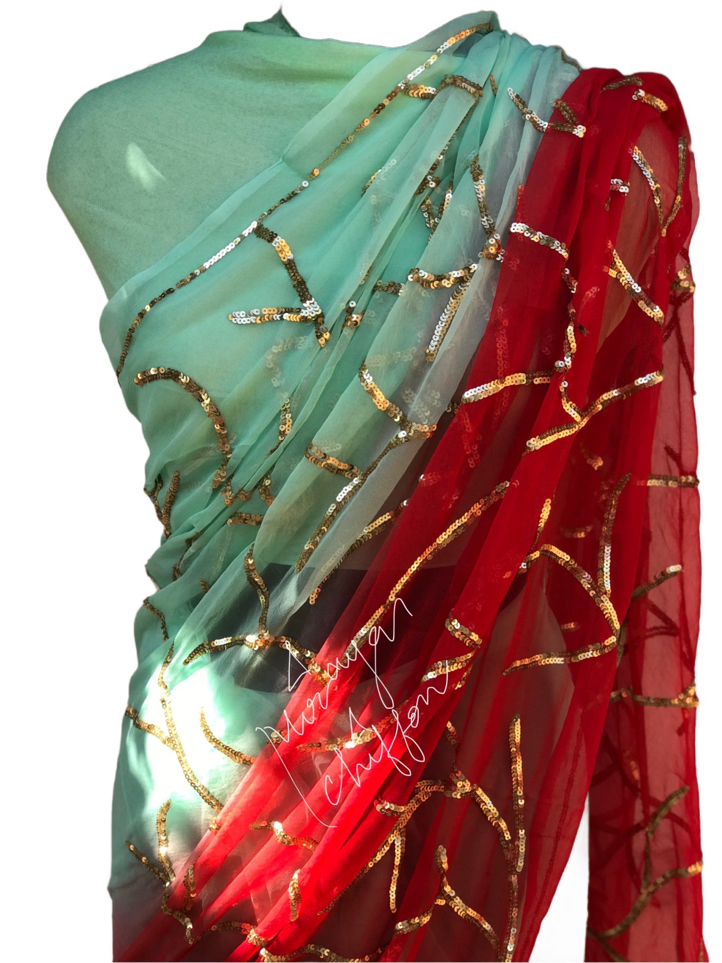 Red Shaded Sequins Jaal Miraya Sarees