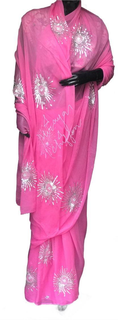 Pink Silver Sequins Motifs Miraya Sarees